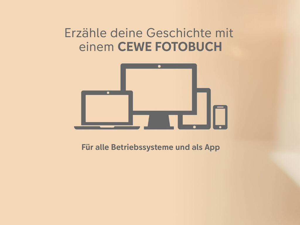 Grafik zeigt verschiedene Geräte, die ein CEWE FOTOBUCH präsentieren